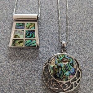 2 Natural Abalone Shell Pendants & New Chains = 2 NICE Necklaces Exc.Cond Must C